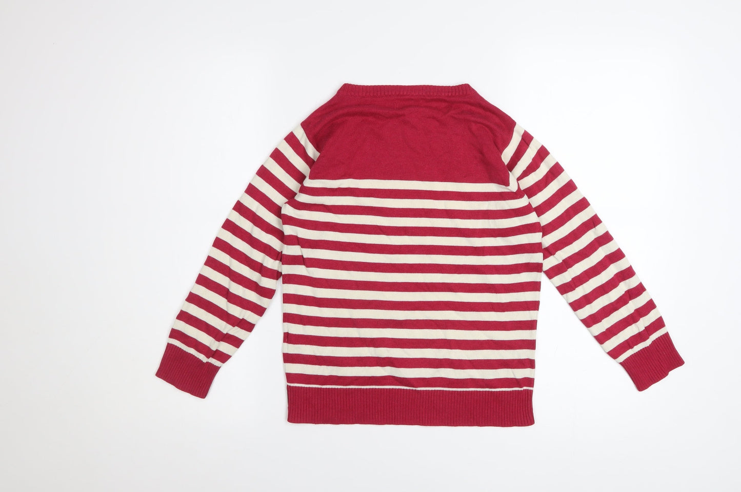 Ben Sherman Women's Red Striped Crew Neck Pullover Jumper XS
