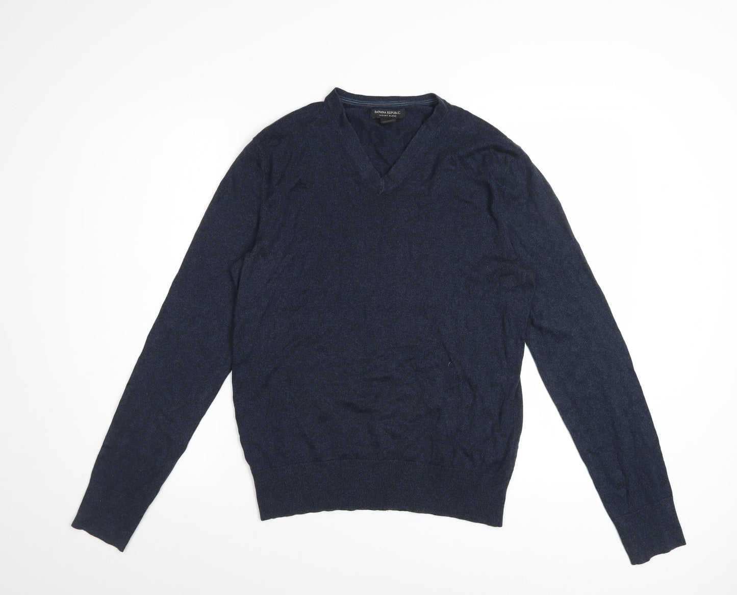 Banana Republic Men's Blue Silk Cotton Cashmere V-Neck Jumper S