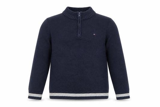Tommy Hilfiger Boys Blue 12-14 Years Cotton 1/4 Zip High Neck Jumper