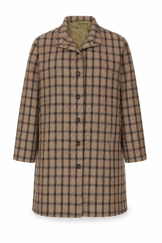 Alice Collins Women's Beige Check Mid-Length Overcoat Size 18