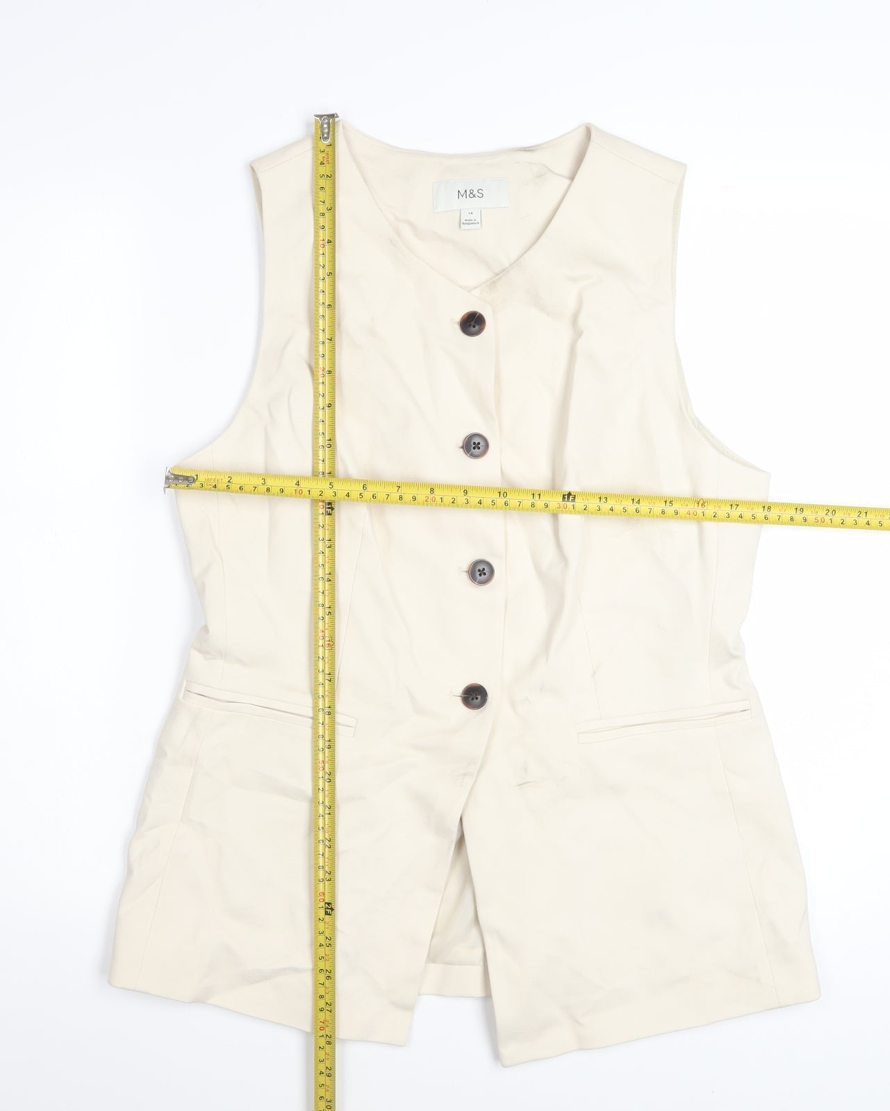 Marks and Spencer Women Beige Sleeveless Tunic Blouse Size 14