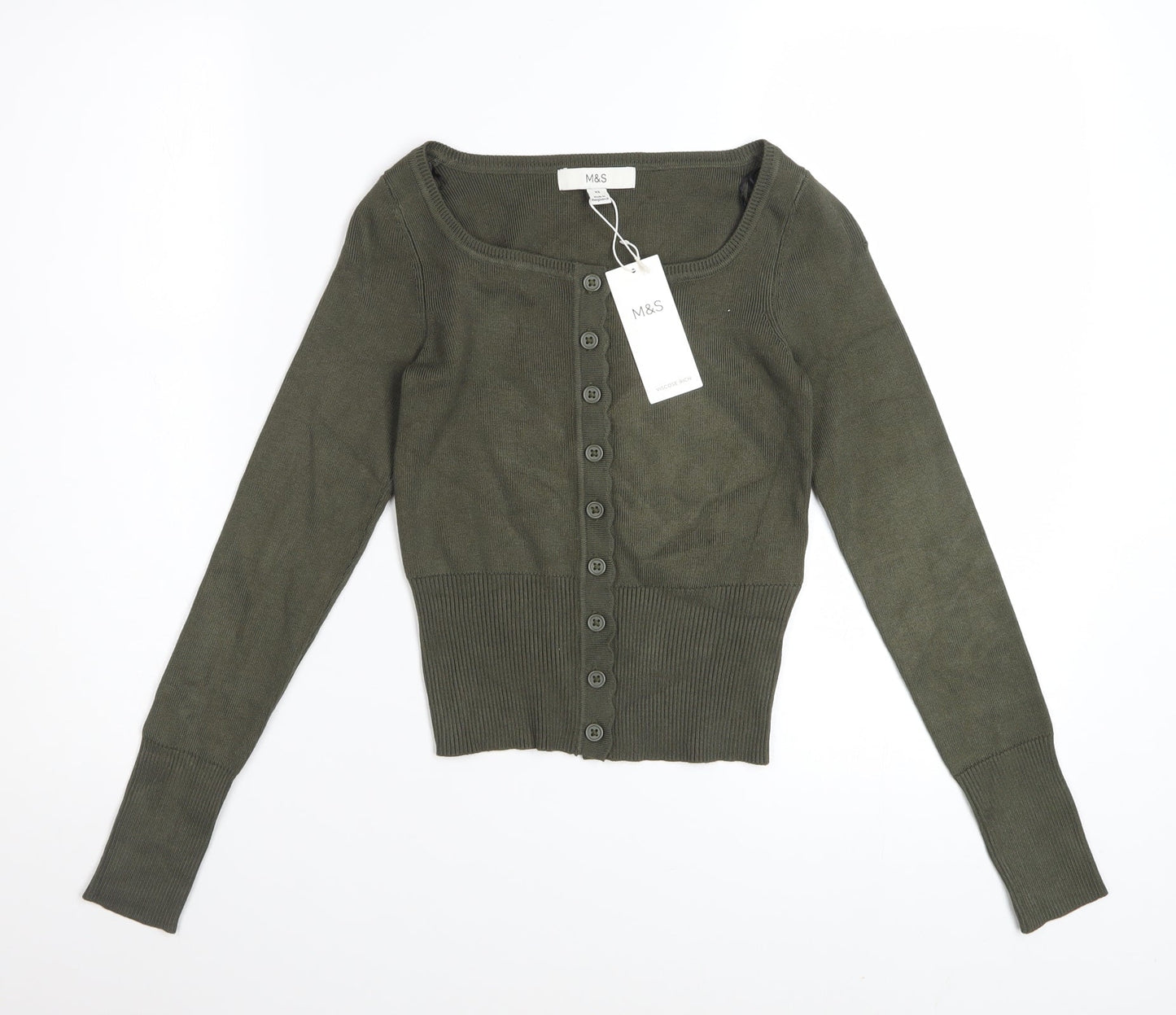 Marks and Spencer Women’s Green XS Scoop Neck Button Cardigan