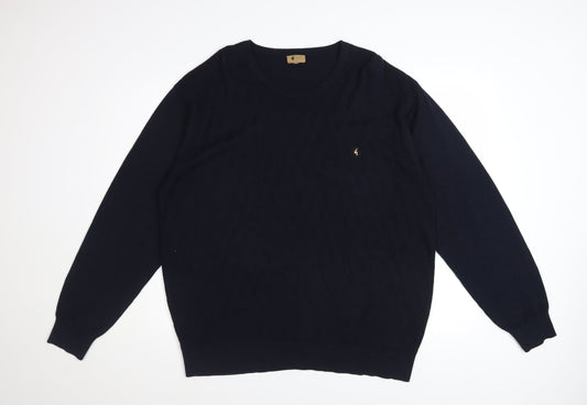 Gabicci Men’s Blue 2XL Crew Neck Cotton Acrylic Knit Jumper