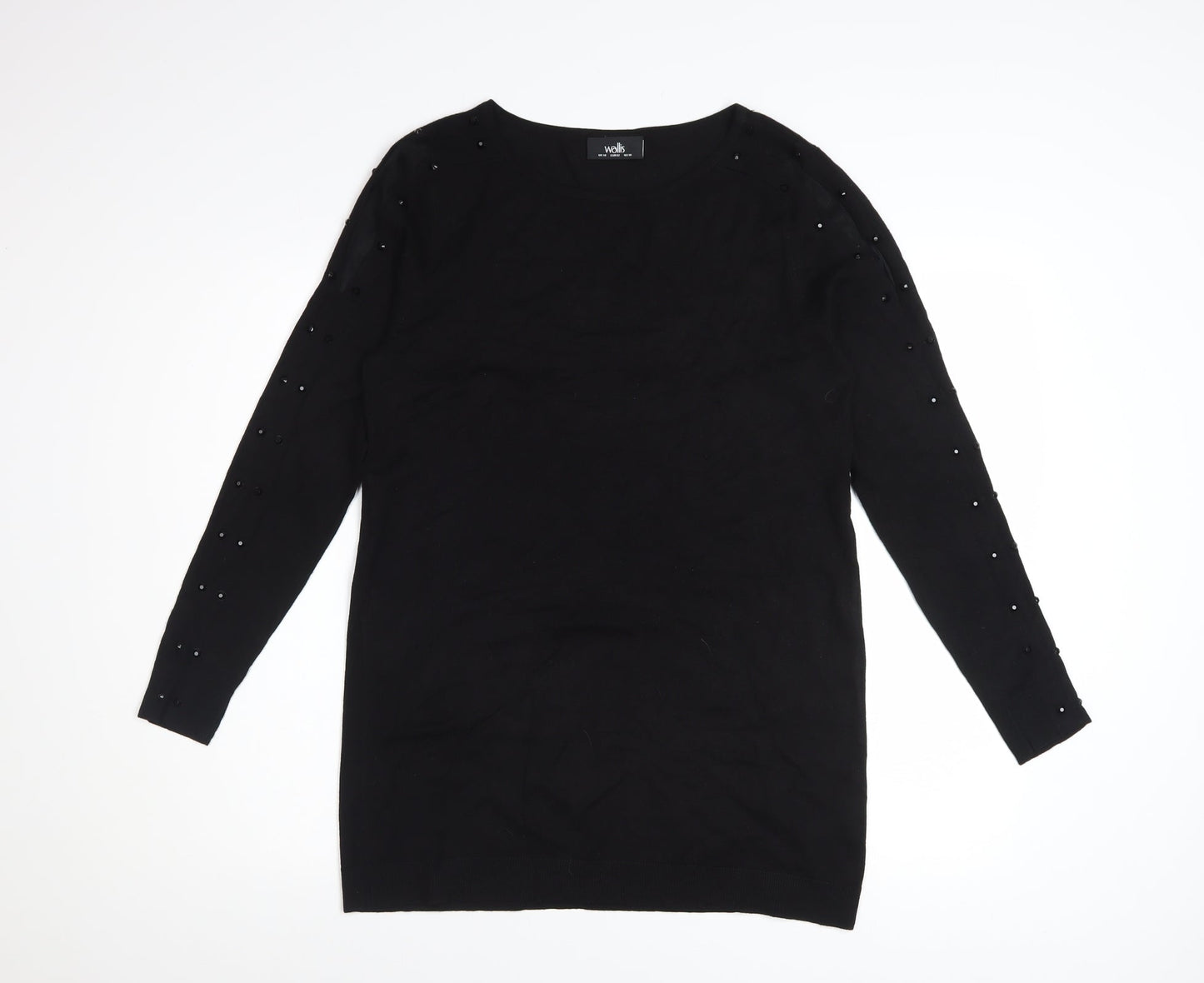 Wallis Women’s Black Size 14 Shift Dress Beaded Long Sleeve Knit