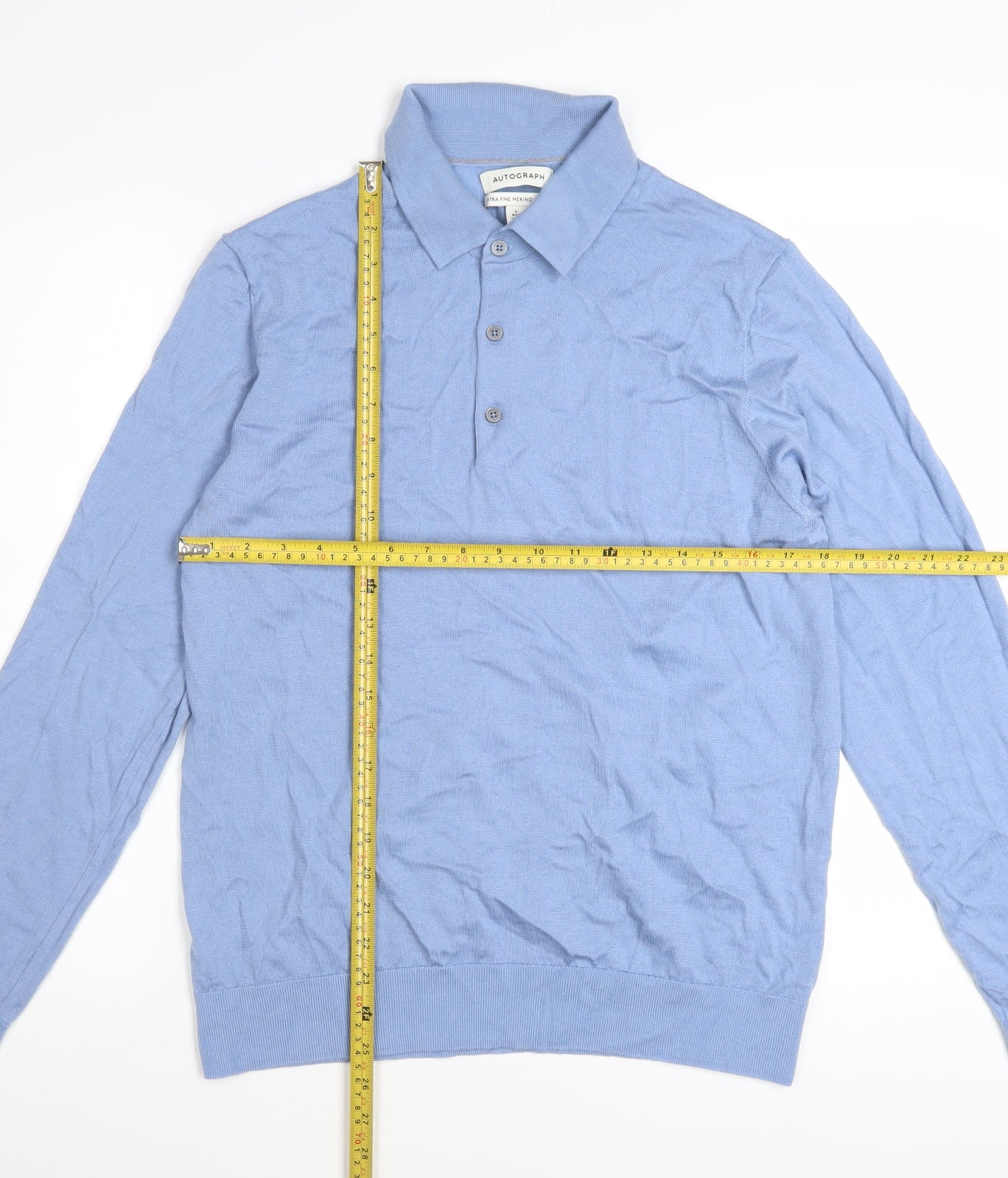 Marks and Spencer Autograph Men's Blue Merino Wool Long Sleeve Polo L