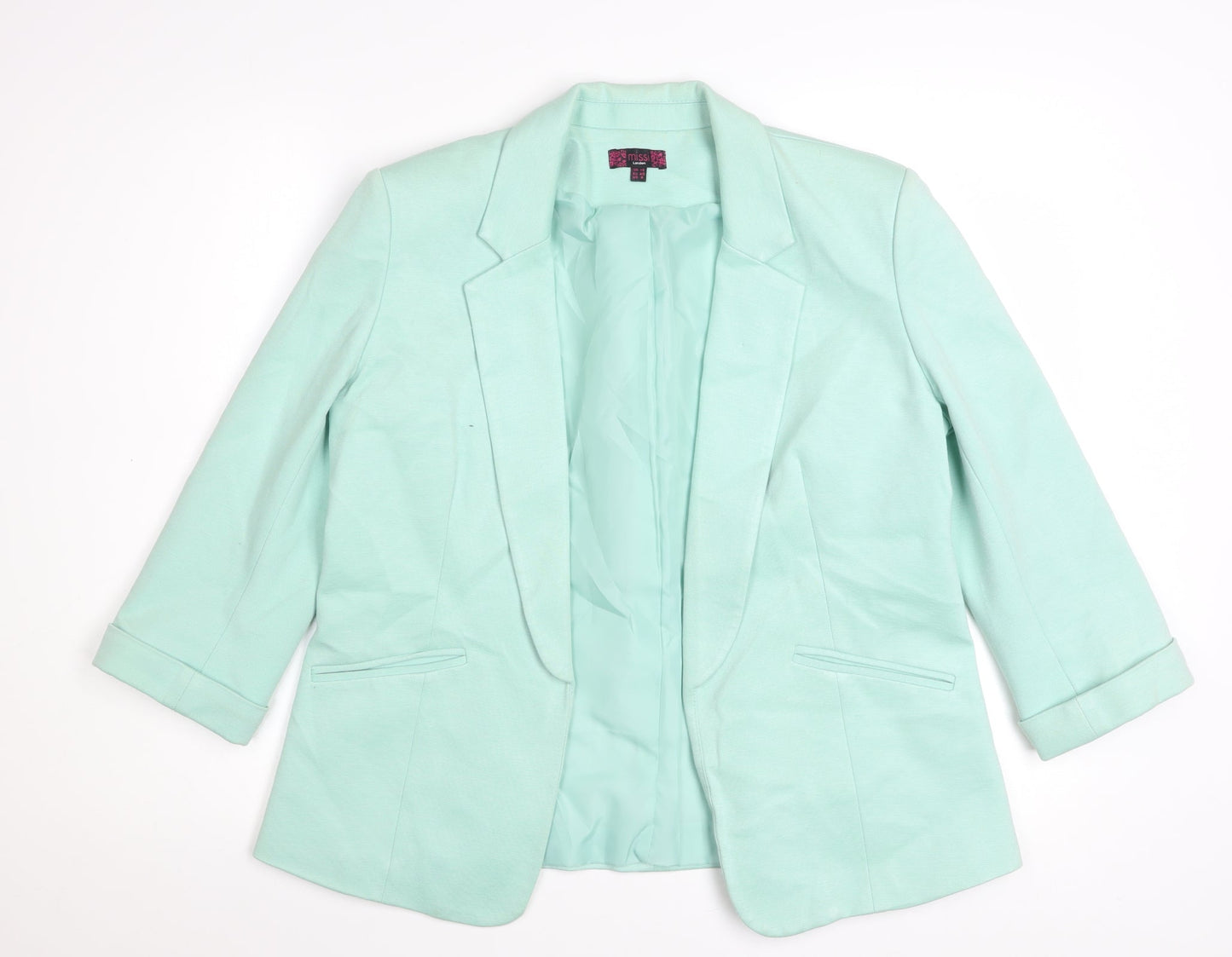 Missi London Women’s Green Blazer Size 12 3/4 Sleeve Lined Smart Jacket