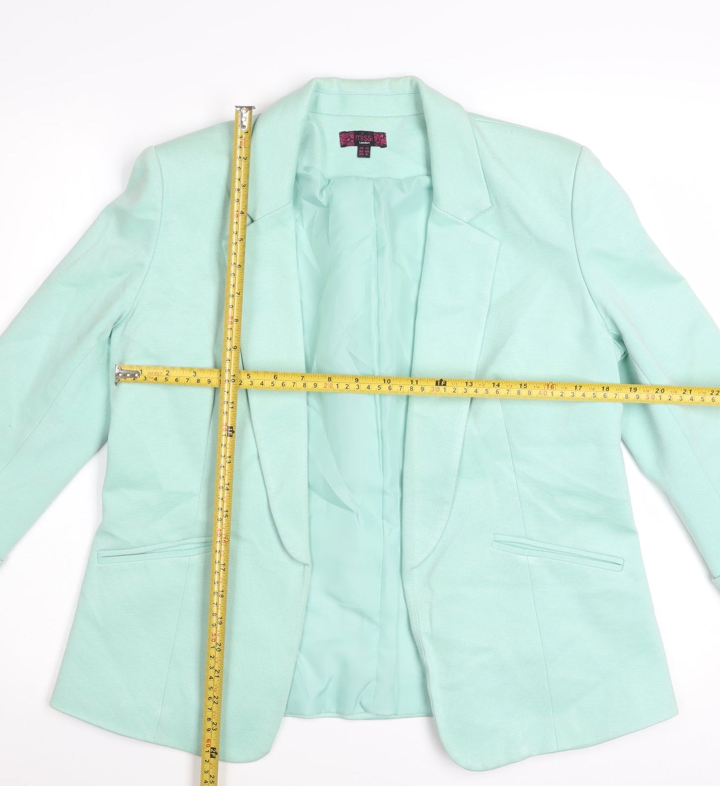 Missi London Women’s Green Blazer Size 12 3/4 Sleeve Lined Smart Jacket