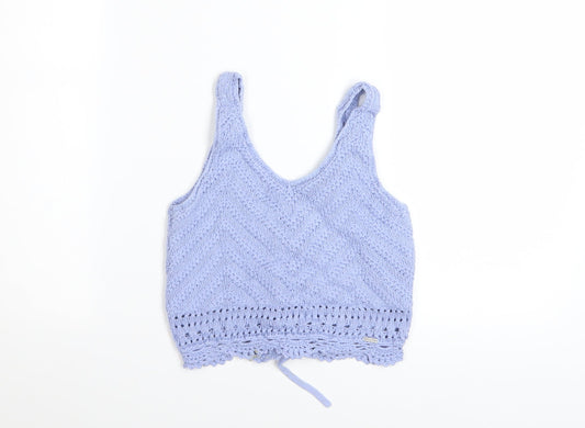 Hollister Women Blue Knit Cropped Tank Top Size S