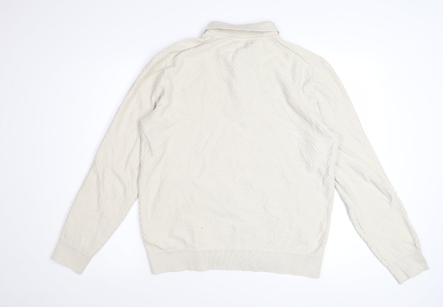 Marks and Spencer Mens Ivory Long Sleeve Textured Polo Shirt L