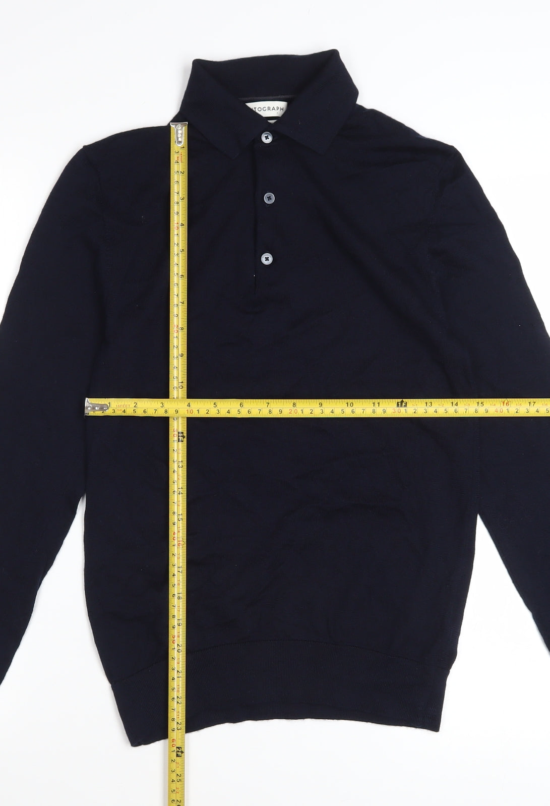 Marks and Spencer Autograph Men's Black Merino Wool Long Sleeve Polo XS