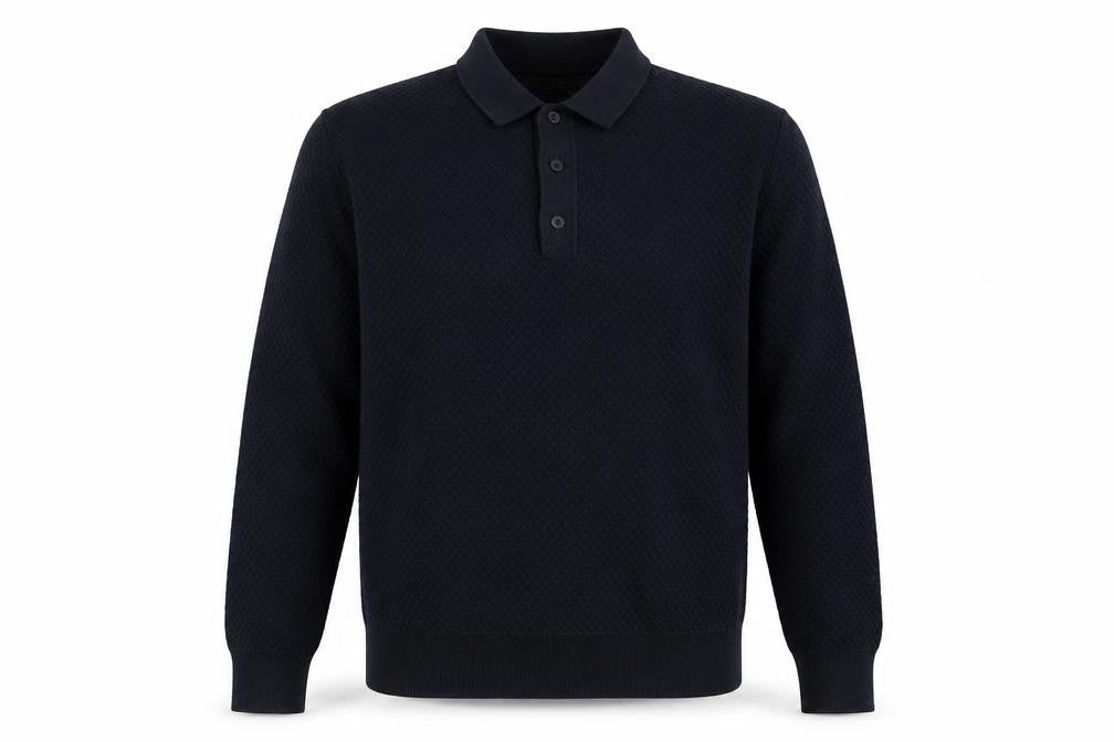 Marks & Spencer Men's Navy Long Sleeve Cotton Modal Polo L