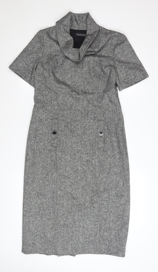 ALEX & Co Women Grey Wool Blend Sheath Dress UK 10 Workwear