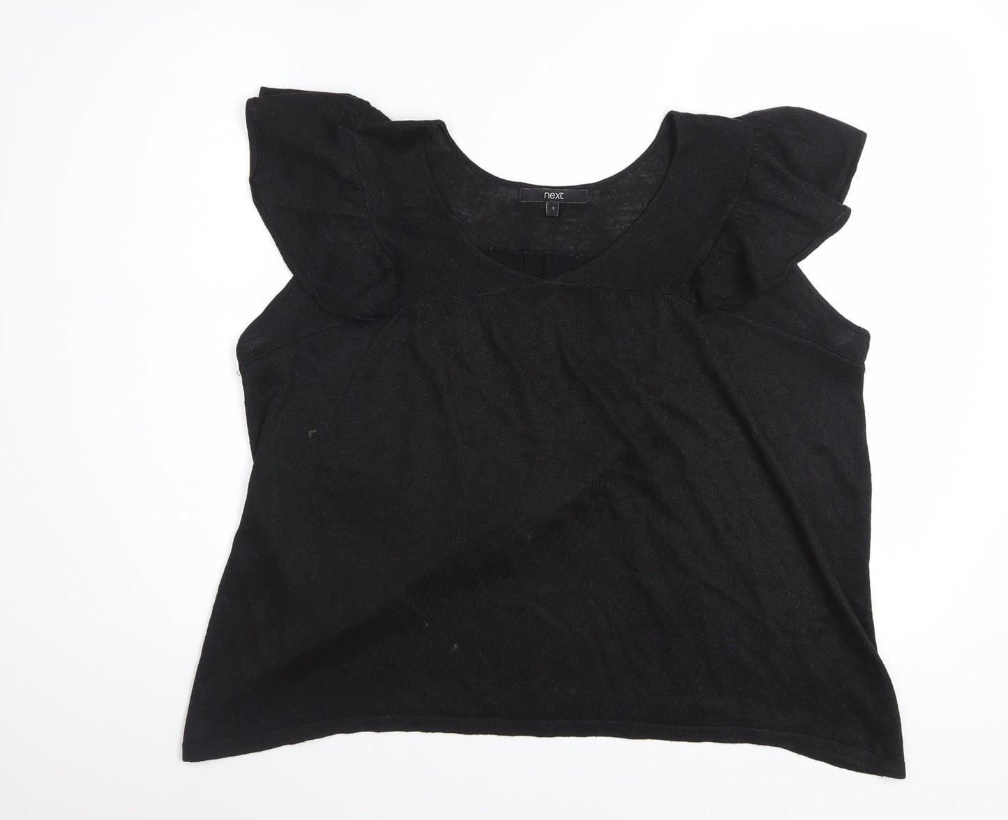 Next Womens Black Scoop Neck Flutter Sleeve Knit T-Shirt Size S