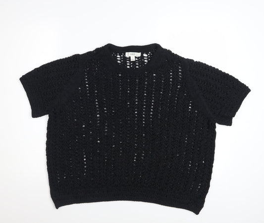 Marks and Spencer Womens Black XL Open Knit Short Sleeve Cotton Jumper