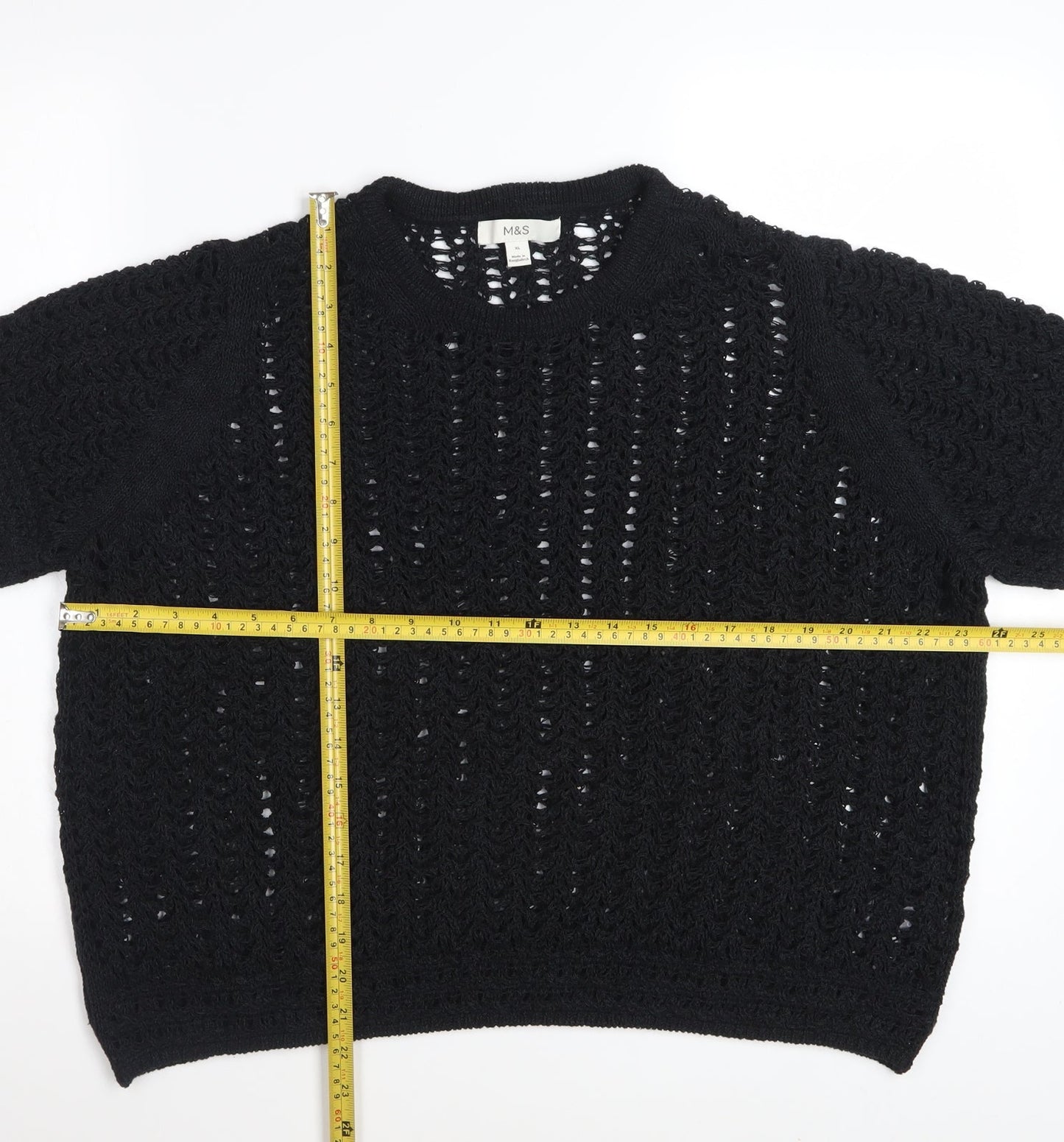 Marks and Spencer Womens Black XL Open Knit Short Sleeve Cotton Jumper