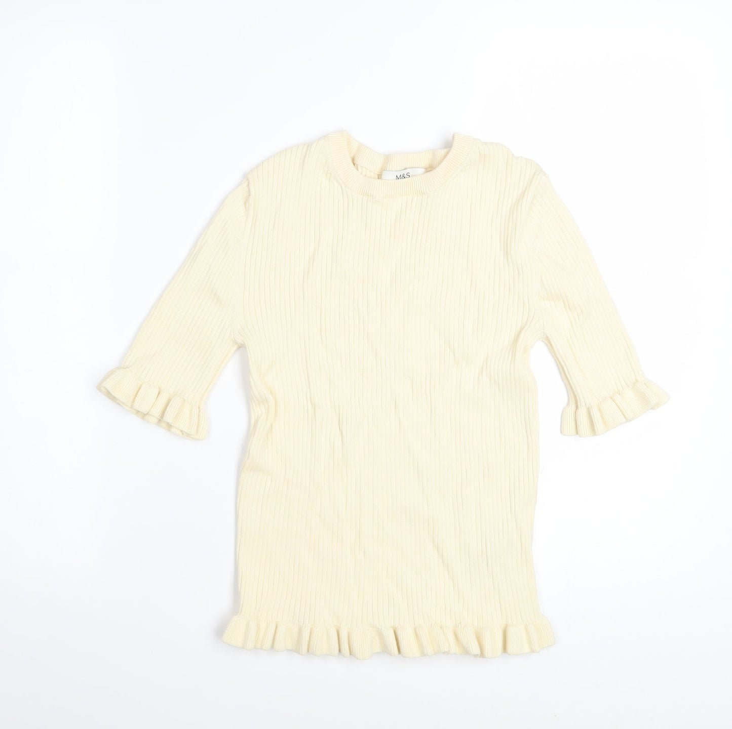 Marks and Spencer Women Beige Ruffle Knit Jumper Size S