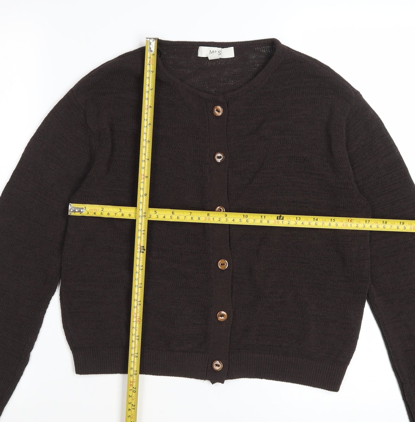 Marks and Spencer Women Brown Knit Cardigan Size S Crew Neck