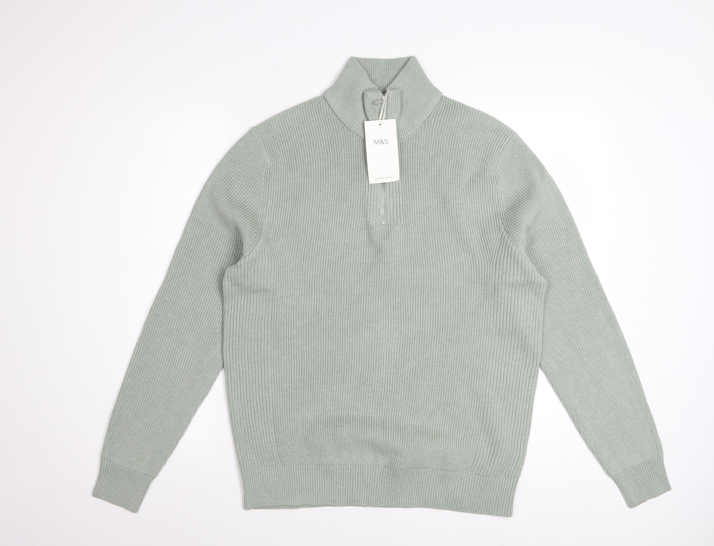 Marks and Spencer Men’s Green Half Zip High Neck Jumper Size M