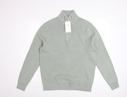 Marks and Spencer Men’s Green Half Zip High Neck Jumper Size M