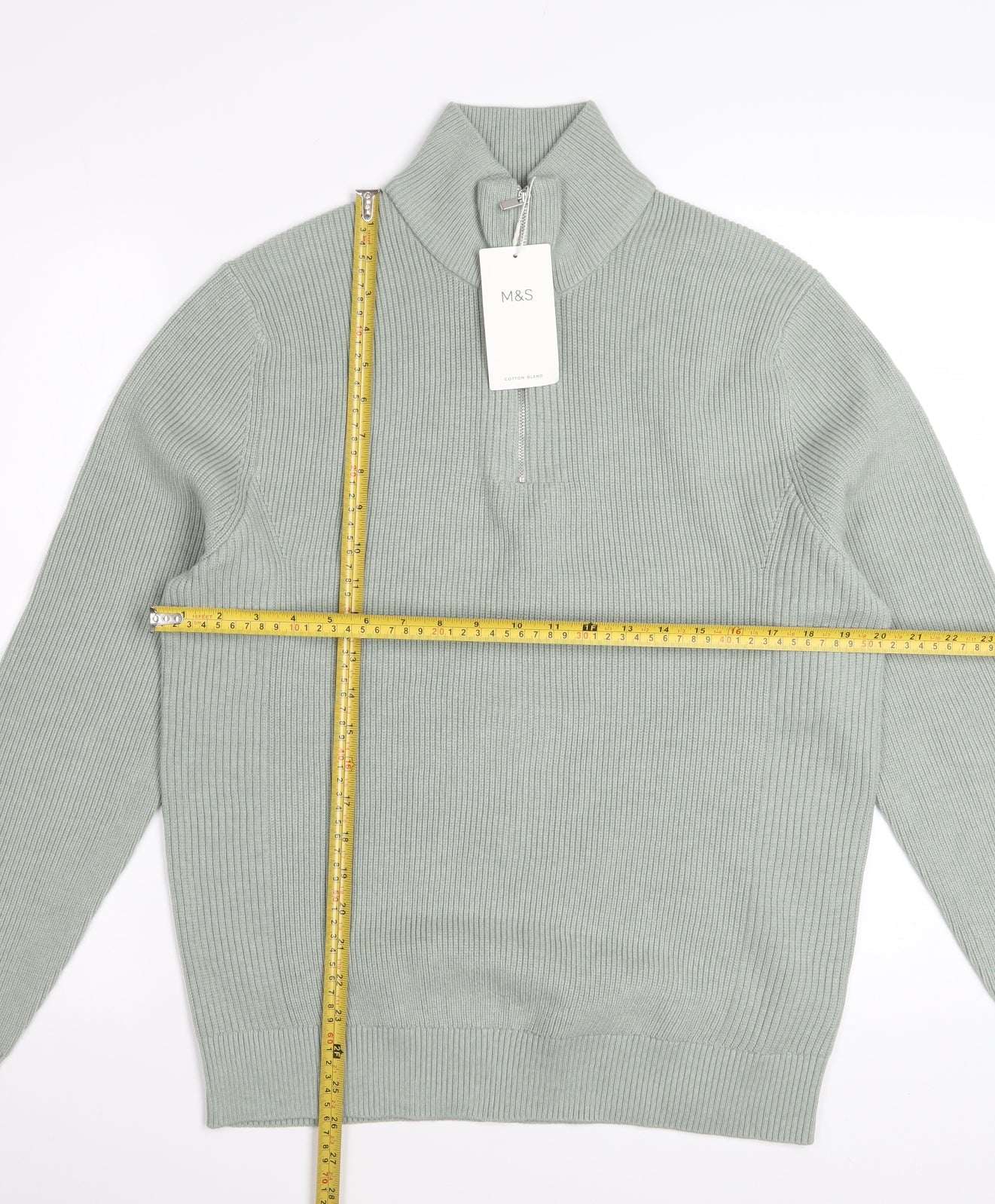 Marks and Spencer Men’s Green Half Zip High Neck Jumper Size M