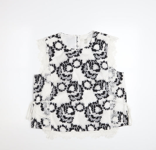 Marks and Spencer Women's Black White Lace Floral Blouse Size 16