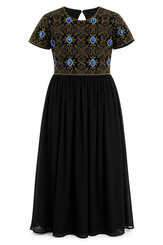 Virgos Lounge Women's Black Size 8 Beaded A-Line Maxi Dress