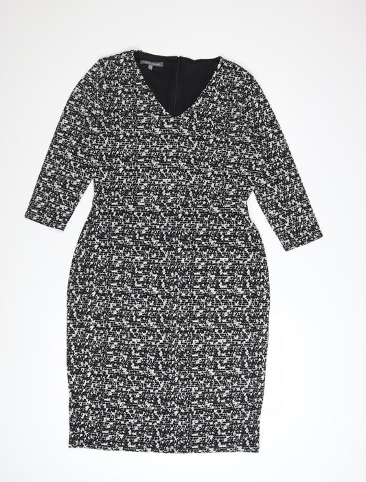 Laura Ashley Women's Black Geometric V-Neck Sheath Dress UK14