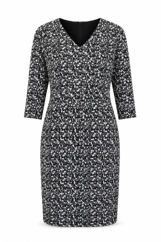 Laura Ashley Women's Black Geometric V-Neck Sheath Dress UK14