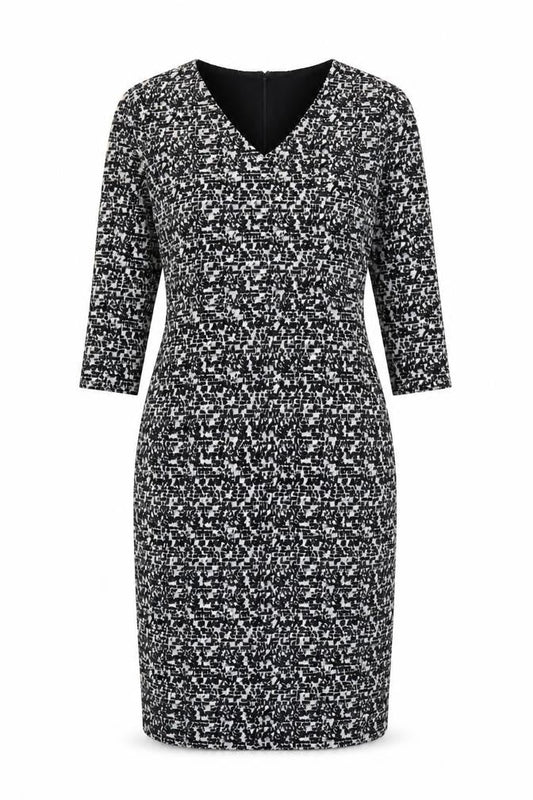 Laura Ashley Women's Black Geometric V-Neck Sheath Dress UK14