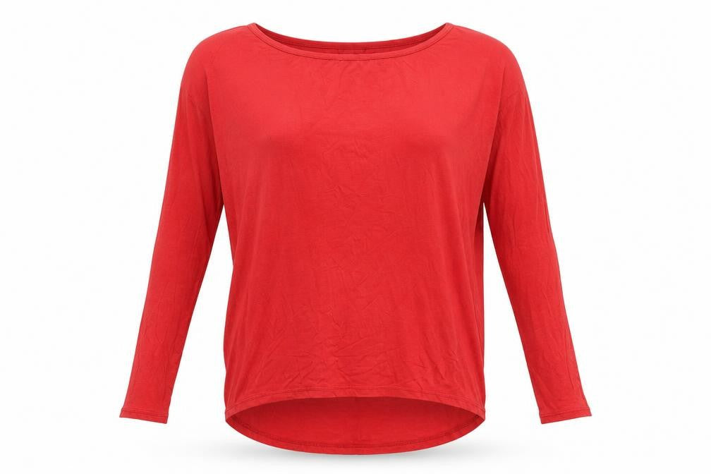 Ooyoo Womens Red Rayon Long Sleeve Scoop Neck Relaxed T-Shirt M