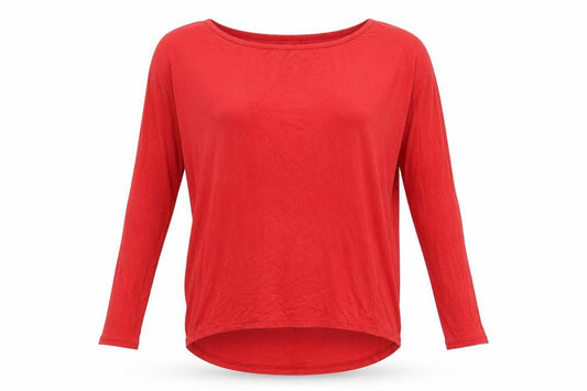 Ooyoo Womens Red Rayon Long Sleeve Scoop Neck Relaxed T-Shirt M