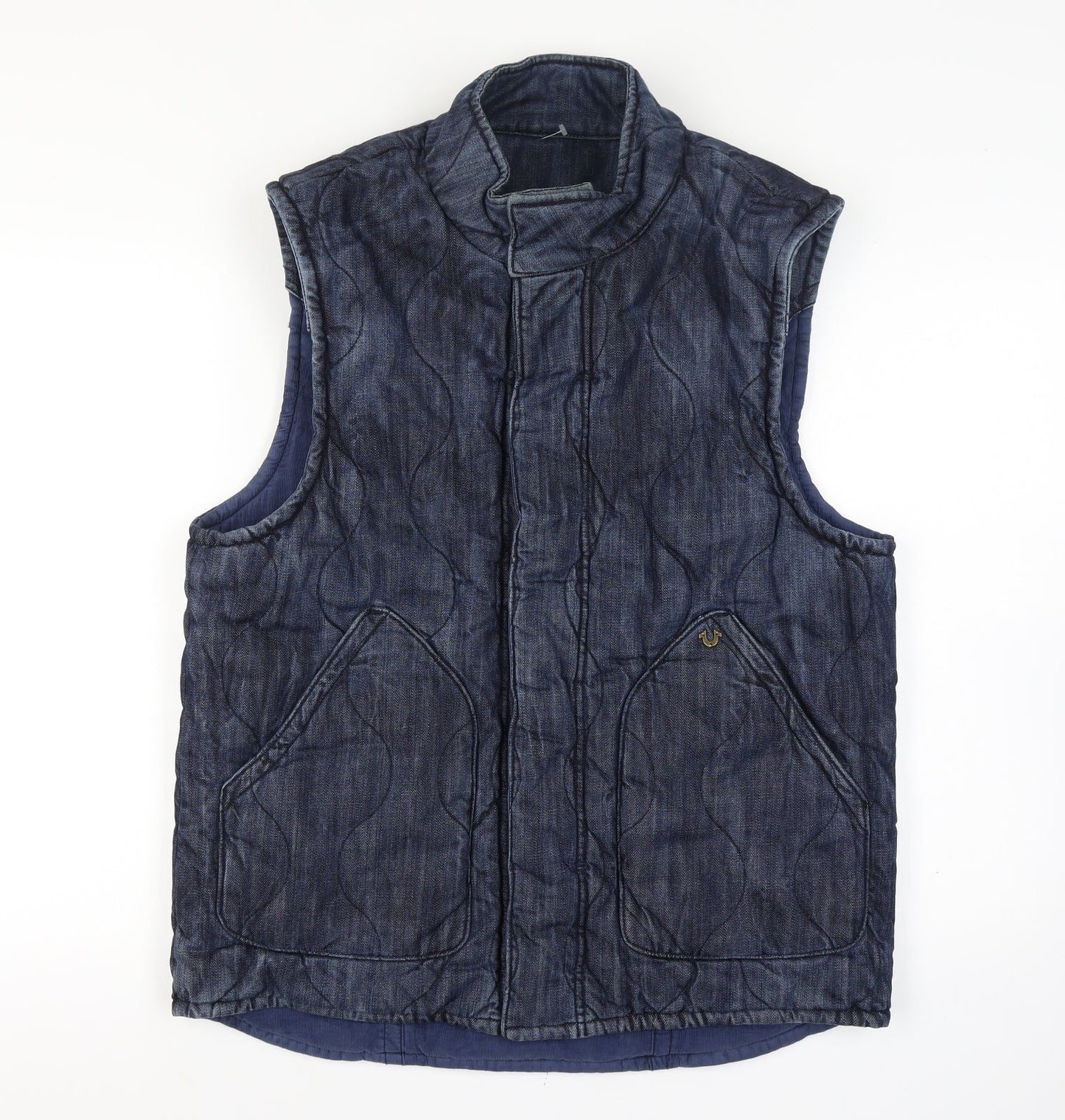 True Religion Reversible Men's Blue Quilted Denim Waistcoat Size XL Casual