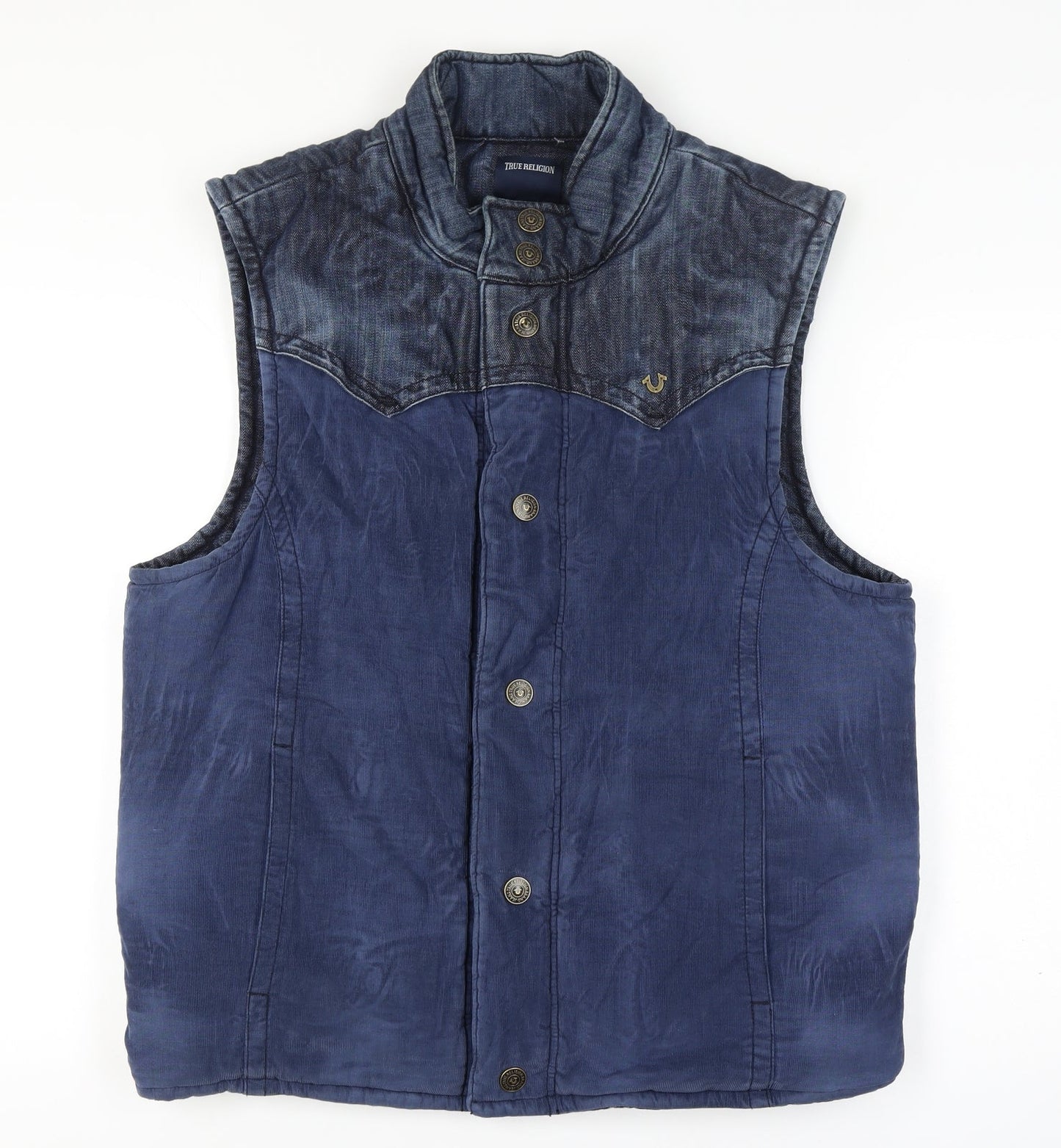 True Religion Reversible Men's Blue Quilted Denim Waistcoat Size XL Casual
