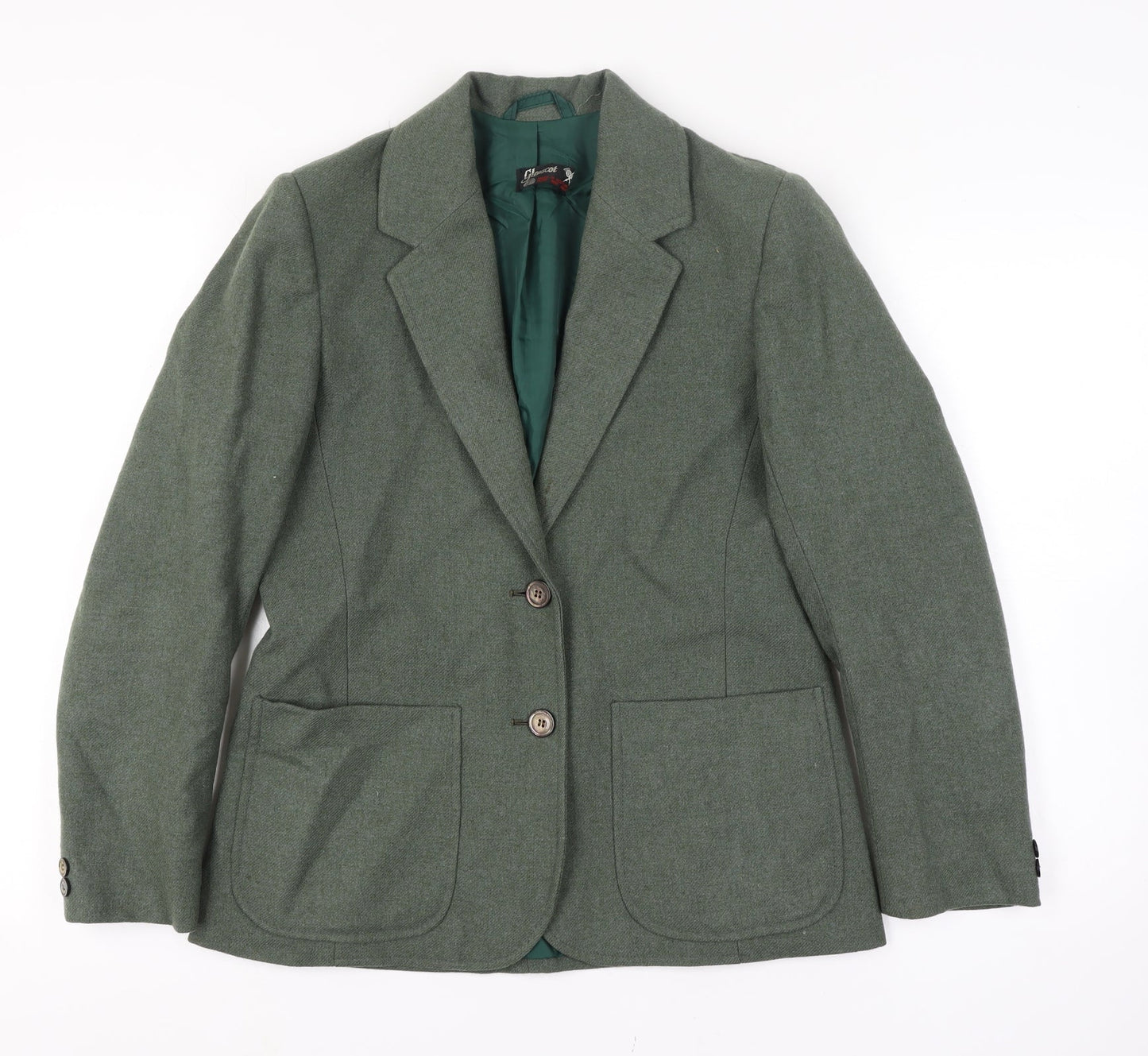 Glenscot Women Vintage Green Pure Wool Two-Button Blazer UK 16