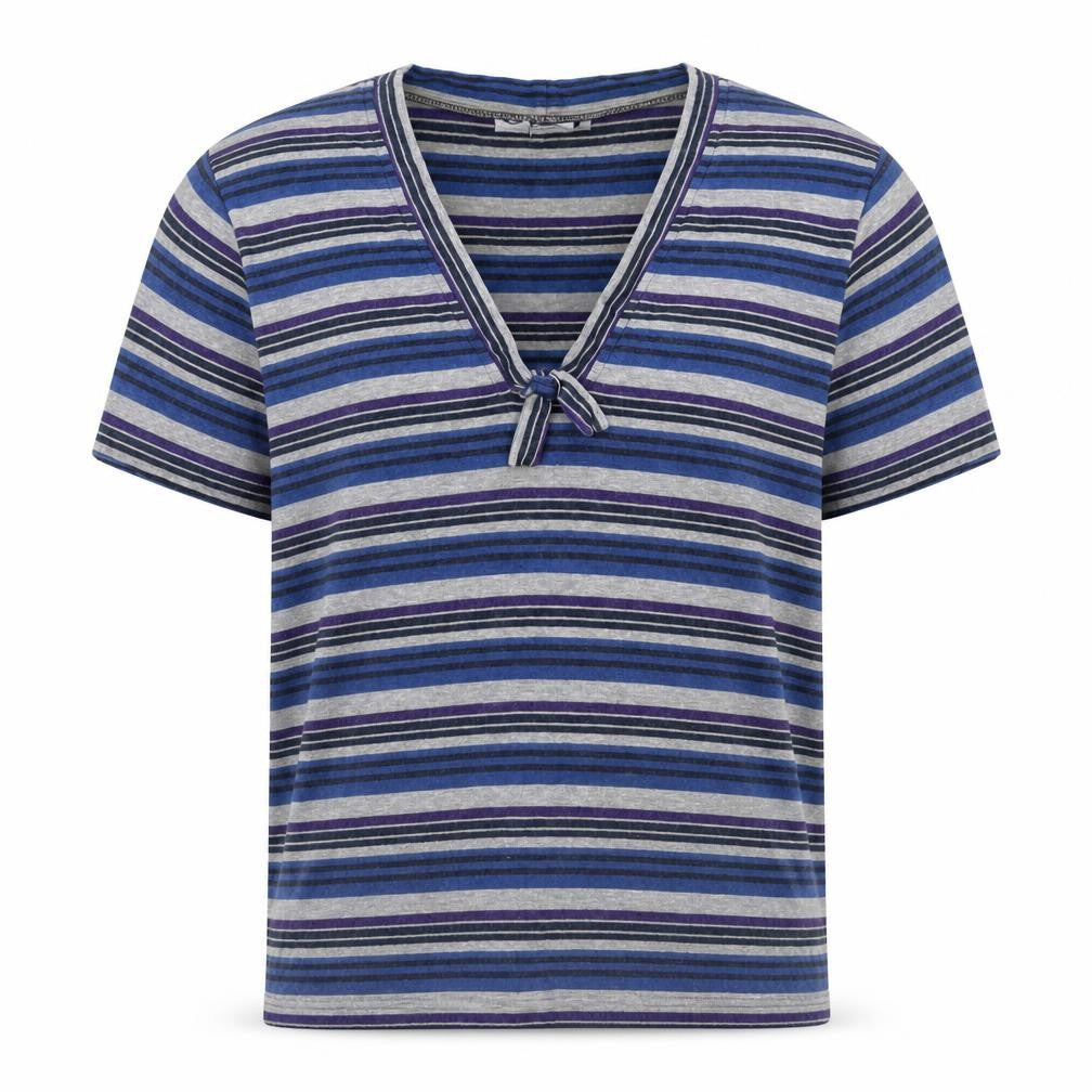 Cedar Wood State Men Blue Striped V-Neck Short Sleeve T-Shirt L