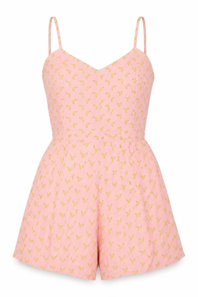 Zara Women's Pink Banana Print Cotton Playsuit Size S