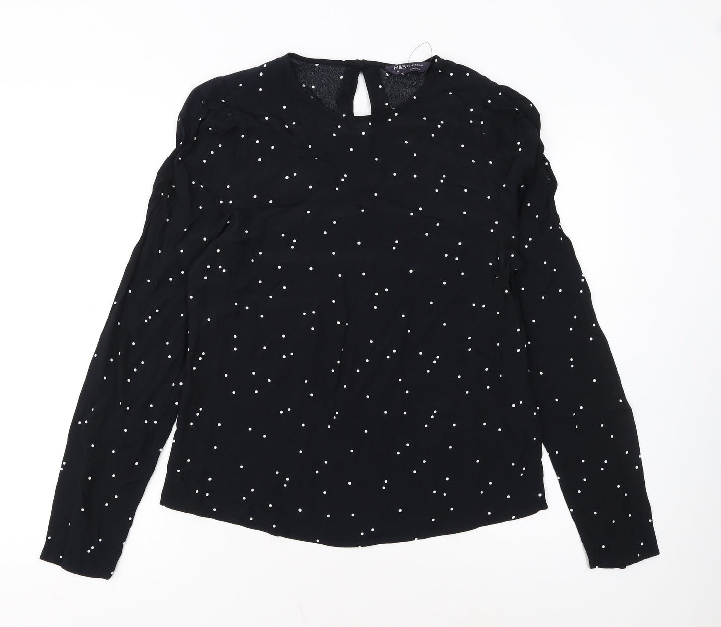 Marks and Spencer Women's Black Polka Dot Long Sleeve Blouse UK 8
