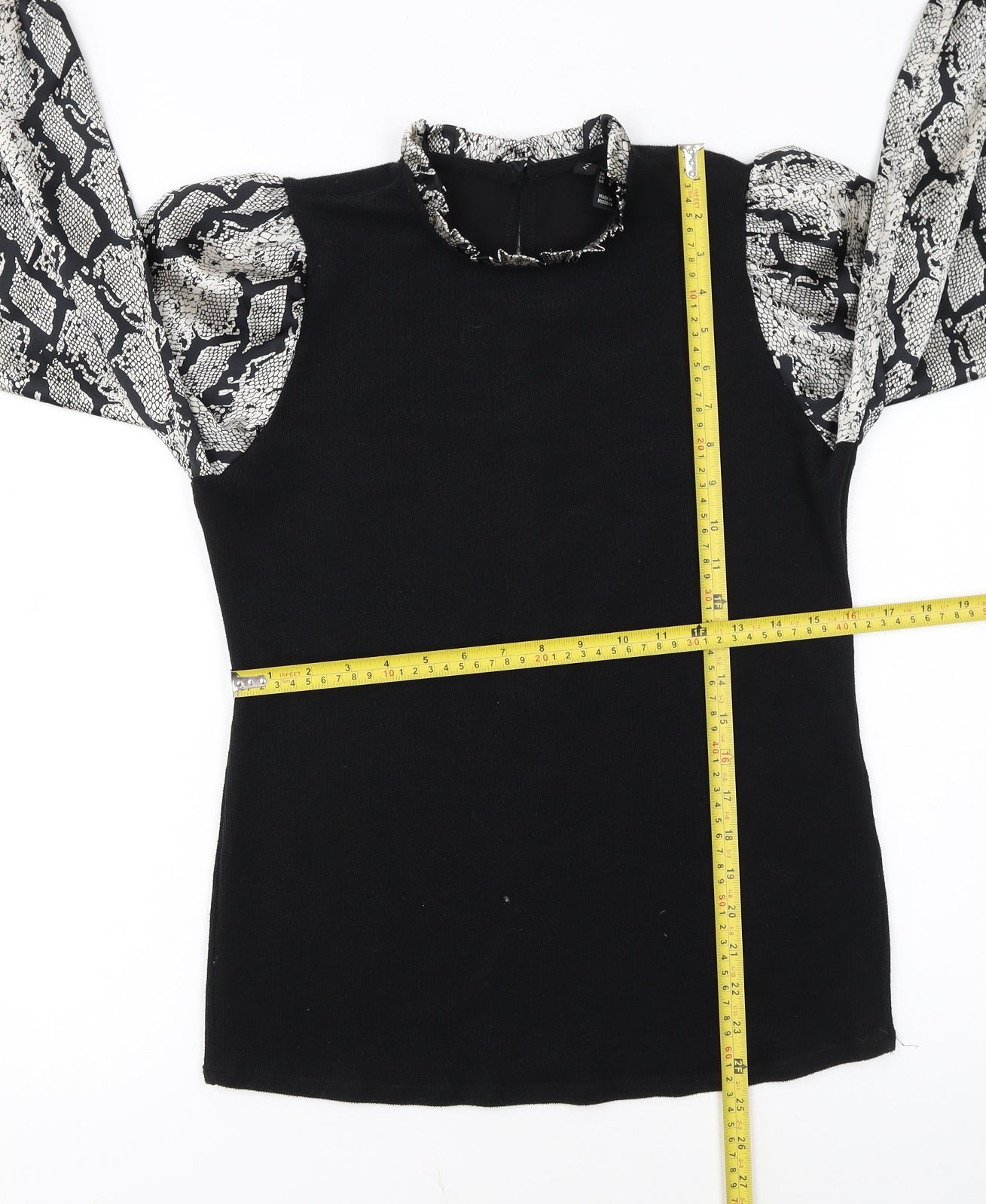New Look Women's Black Snake Print Sleeve High Neck Jumper Size 12