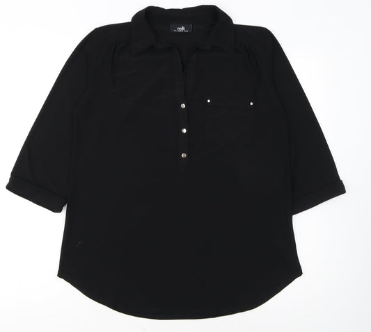 Wallis Women's Black Collared 3/4 Sleeve Blouse Size S