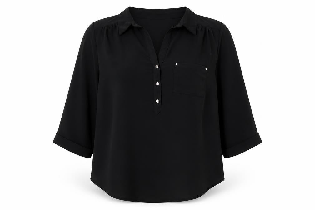Wallis Women's Black Collared 3/4 Sleeve Blouse Size S