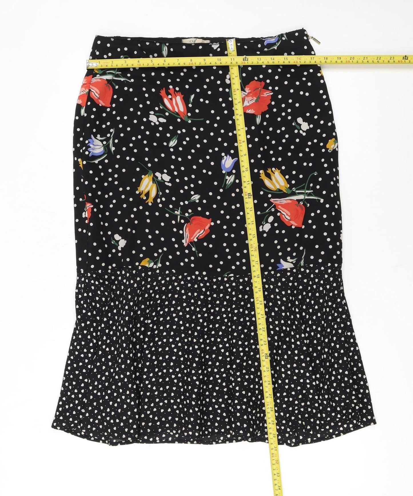 Oasis Womens Black Floral Polka Dot Midi Flare Skirt Size 14