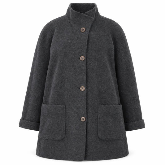JOBIS Womens Grey Wool Mid-Length Overcoat Size 12