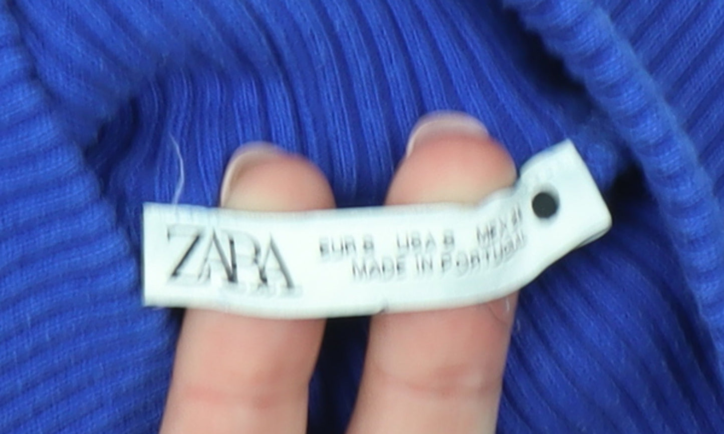 ZARA Women Blue Roll Neck Cotton Knit Jumper Size 8