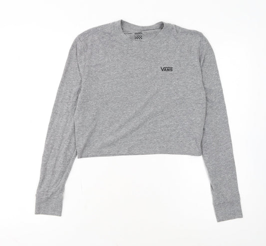 Vans Women’s Grey Cropped Long Sleeve Crew Neck T-Shirt XS