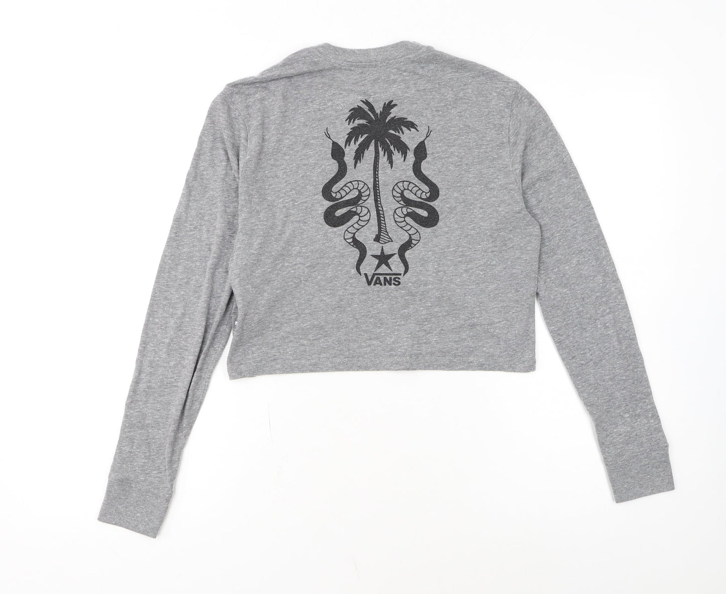 Vans Women’s Grey Cropped Long Sleeve Crew Neck T-Shirt XS