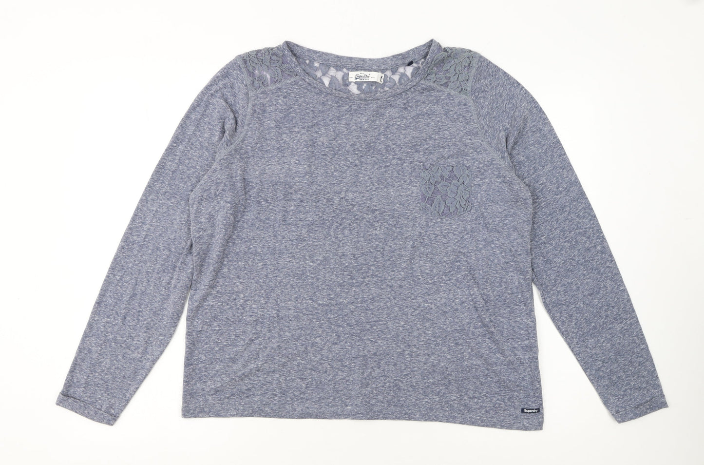Superdry Womens Blue Lace Shoulder Long Sleeve Jersey T-Shirt XL