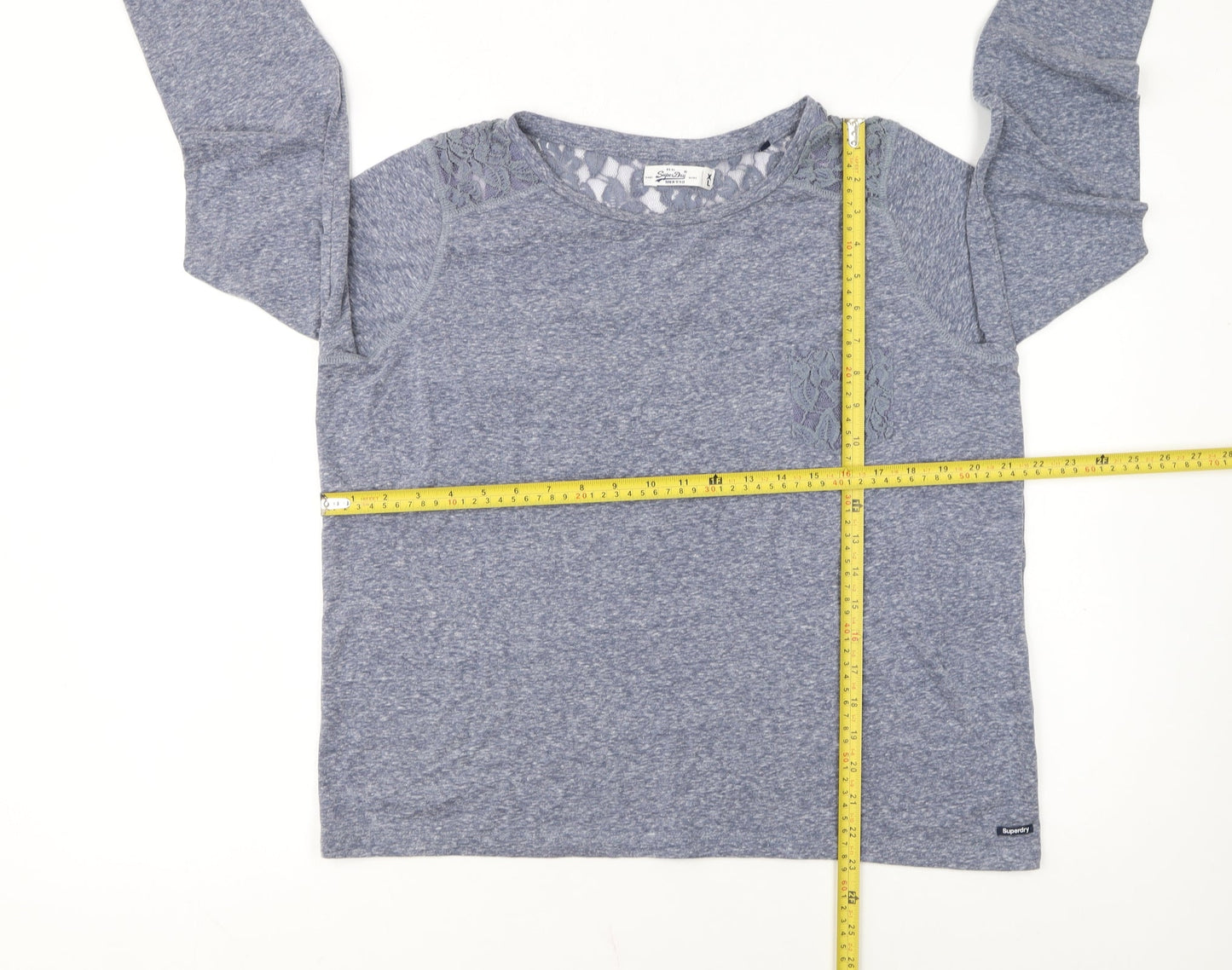 Superdry Womens Blue Lace Shoulder Long Sleeve Jersey T-Shirt XL