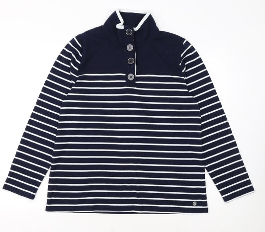 Penny Plain Womens Navy Stripe Long Sleeve Button Henley Sweatshirt Size 14/16