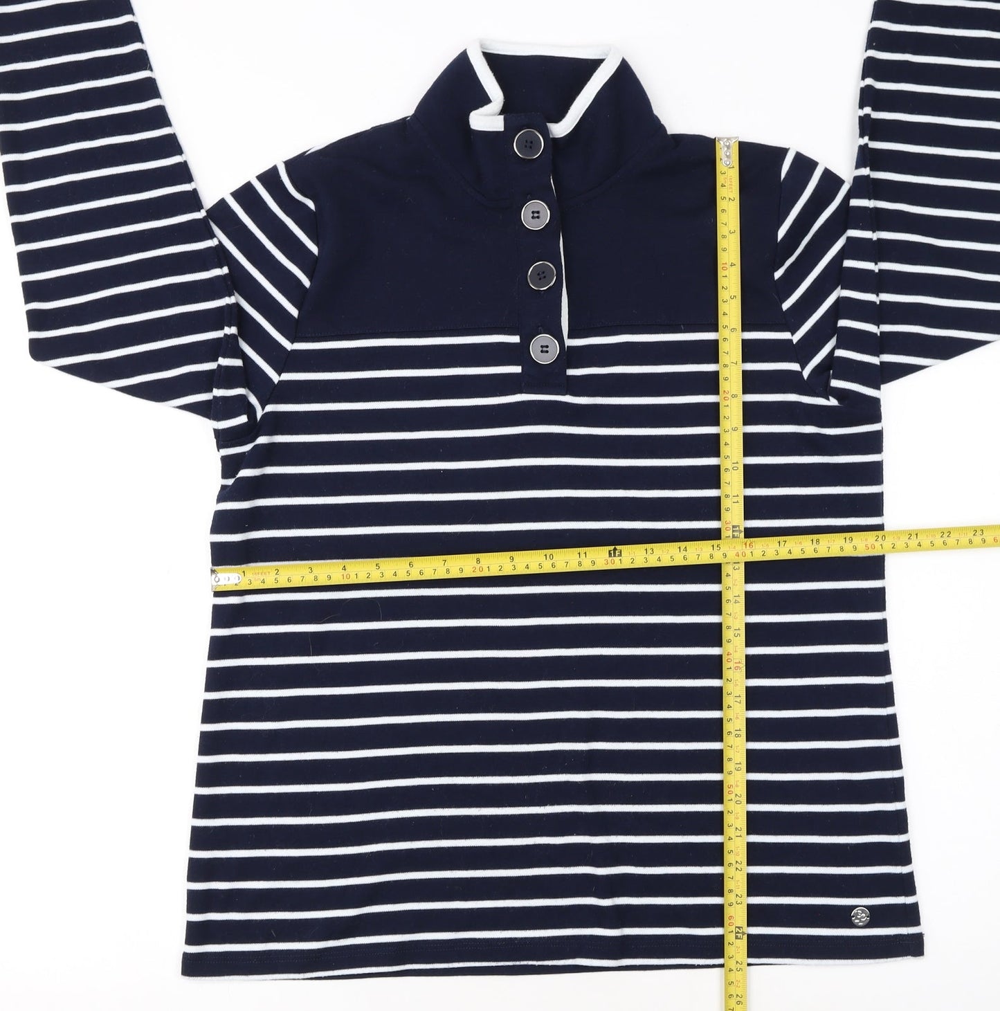 Penny Plain Womens Navy Stripe Long Sleeve Button Henley Sweatshirt Size 14/16