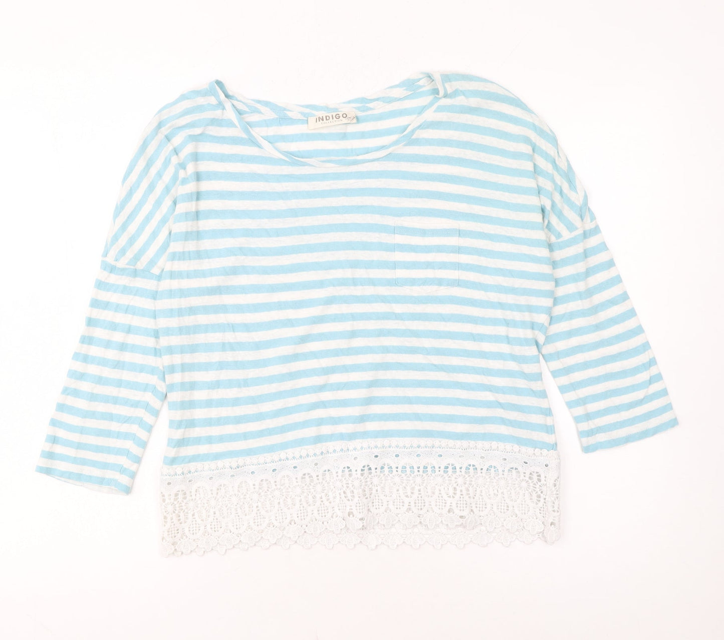 Marks and Spencer Women’s Blue Striped Cropped 3/4 Sleeve T-Shirt Size 12
